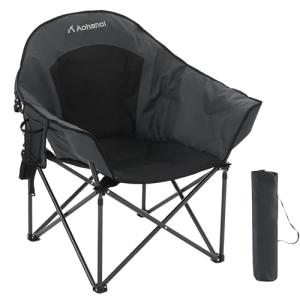 Aohanoi Oversized XL Camping Chairs for Adults, Padded Folding Camp Chair with Extra Wide Seats, Cup Holder & Side Pocket for Outdoor, Lawn, Picnic, Fishing, Sports, Lounge Moon Chairs, Black
