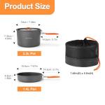 Odoland Camping Cookware Mess Kit - Non-Stick Lightweight Camping Pot and Fry Pan Set with Mesh Bag for Backpacking, Outdoor Cooking and Picnic, for 3-4 People