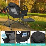 Ainfox Hammock Camping Chair with Footrest, Foldable Portable Rocking Chairs for Adults Outside Swinging Camp with Cup Holder Pillow for Outdoor Patio Poolside (Black)