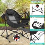 Ainfox Hammock Camping Chair with Footrest, Foldable Portable Rocking Chairs for Adults Outside Swinging Camp with Cup Holder Pillow for Outdoor Patio Poolside (Black)