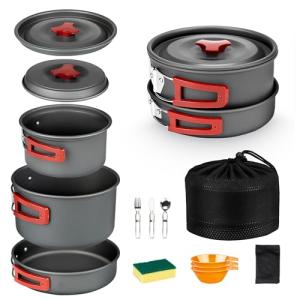 Alocs 13pcs Camping Cookware, Portable Camping Essentials with Accessories, Camping Gear Camping Cooking Set for Outdoor Cooking, Backpacking, Hiking and Picnic.