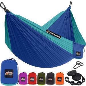GORILLA GRIP Durable Portable Camping Hammock, Holds 400lbs with Heavy Duty Tree Straps, Comfortable Travel Swing, Camp Hammocks, Easy to Use and Install, Outdoor Essentials, Blue, 9x4.5 FT