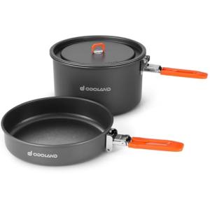 Odoland Camping Cookware Mess Kit - Non-Stick Lightweight Camping Pot and Fry Pan Set with Mesh Bag for Backpacking, Outdoor Cooking and Picnic, for 3-4 People