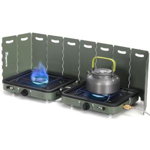 Zingoetrie Camping Stove Propane Burner 17000 BTU Adjustable 2 Burners with Windscreen Foldable Portable Stove Double Burner Stove with Bag Suitable for Outdoor Camping Partying