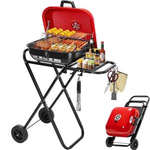 VIVOHOME 18 Inch Portable Charcoal Grill, Foldable Barbecue Grill with Heat-resistant Enamel Coating Lid, Outdoor Charcoal Smoker for Backyard, Camping and Picnics
