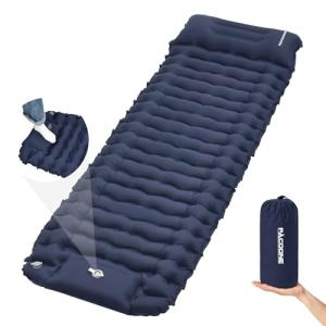 PACOONE Camping Sleeping Pad, Connectable Design for Double Mat, Ultralight Inflatable Sleeping Mat with Pillow, Built-in Foot Pump, Portable Camping Air Mattress for Backpacking Hiking Tent (Navy)