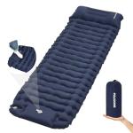 PACOONE Camping Sleeping Pad, Connectable Design for Double Mat, Ultralight Inflatable Sleeping Mat with Pillow, Built-in Foot Pump, Portable Camping Air Mattress for Backpacking Hiking Tent (Navy)