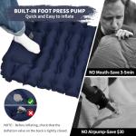 PACOONE Camping Sleeping Pad, Connectable Design for Double Mat, Ultralight Inflatable Sleeping Mat with Pillow, Built-in Foot Pump, Portable Camping Air Mattress for Backpacking Hiking Tent (Navy)