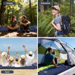 PACOONE Camping Sleeping Pad, Connectable Design for Double Mat, Ultralight Inflatable Sleeping Mat with Pillow, Built-in Foot Pump, Portable Camping Air Mattress for Backpacking Hiking Tent (Navy)