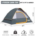 Camping Tent 4 Person, Waterproof Windproof Tent with Rainfly Easy Set up-Portable Dome Tents for Camping (Gray)