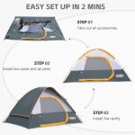 Camping Tent 4 Person, Waterproof Windproof Tent with Rainfly Easy Set up-Portable Dome Tents for Camping (Gray)