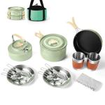 Odoland 15pcs Camping Cookware Mess Kit, Non-Stick Lightweight Pot Pan Kettle Set with Stainless Steel Cups Plates Forks Knives Spoons for Camping, Backpacking, Outdoor Cooking and Picnic