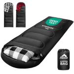 MEREZA Flannel Sleeping Bag for Adults Mens with Pillow, XL Cold Weather Sleeping Bag for 30 Degree 4 Season Camping Large Big and Tall Sleeping Bags with Compression Sack
