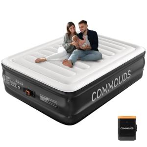 COMMOUDS Queen Air Mattress with 2000mAh Battery Powered Pump, 18" Raised Inflatable Mattress, Portable Blow up Mattress, Air Bed for Camping, Home and Guest