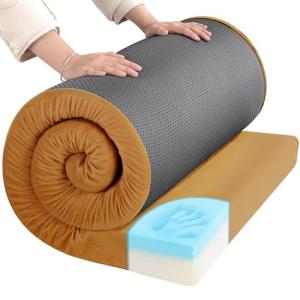 HOMBYS Portable Memory Foam Camping Mattress for Outdoor Sleeping, 3" Thick Waterproof Roll Up Camping Mattress Pad Mat for Travel Truck Bed Tent (Khaki, Small Single-72"x24"x3")