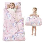 Lasoftan Toddler Nap Mat with Pillow and Blanket, Extra Large Rolled Napping Mats, Toddler Nap Mat for Boys Girls,Kids Sleeping Mat for Daycare, Preschool Travel Camping, Unicorn