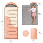 Sleeping Bags for Adults&Kids,Lightweight Waterproof Warm Weather Sleeping Bag,Compact Portable Sleeping Bag for Camping,Essentials Gear for Camping Hiking Outdoor Travel (Pink&Khaki)