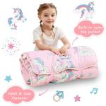 Lasoftan Toddler Nap Mat with Pillow and Blanket, Extra Large Rolled Napping Mats, Toddler Nap Mat for Boys Girls,Kids Sleeping Mat for Daycare, Preschool Travel Camping, Unicorn