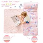 Lasoftan Toddler Nap Mat with Pillow and Blanket, Extra Large Rolled Napping Mats, Toddler Nap Mat for Boys Girls,Kids Sleeping Mat for Daycare, Preschool Travel Camping, Unicorn