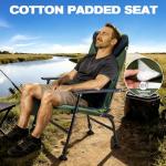 X Strike Oversized Folding Fishing Chair with Rod Holder Heavy Duty 350LBS, Feet Adjustable Padded Camping Chair with Cup Holder Side Pocket Hard Armrest