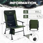 X Strike Oversized Folding Fishing Chair with Rod Holder Heavy Duty 350LBS, Feet Adjustable Padded Camping Chair with Cup Holder Side Pocket Hard Armrest