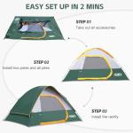 Camping Tent 4 Person, Waterproof Windproof Tent with Rainfly Easy Set up-Portable Dome Tents for Camping (Dark Green)