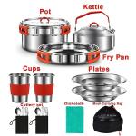 304 Stainless Steel Camping Cookware Set - Mess Kit with Pots, Pans, Kettle, Plates, Forks, Knives, Spoons for 2 People, Perfect for Camping, Picnic, RVs