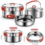 304 Stainless Steel Camping Cookware Set - Mess Kit with Pots, Pans, Kettle, Plates, Forks, Knives, Spoons for 2 People, Perfect for Camping, Picnic, RVs