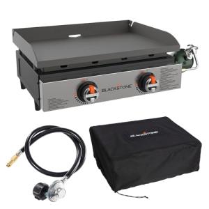 Blackstone 22" Omnivore Tabletop Outdoor Griddle Travel Bundle - Dual Stainless Steel H-Burners, 24,000 BTUs - Includes Propane Adapter and Soft Cover