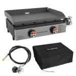 Blackstone 22" Omnivore Tabletop Outdoor Griddle Travel Bundle - Dual Stainless Steel H-Burners, 24,000 BTUs - Includes Propane Adapter and Soft Cover