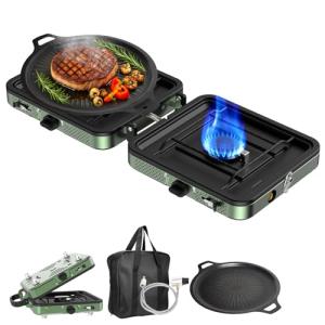 Portable Camping stove, 2 Burner Foldable Camping Stove with Griddle and Carrying Bag & Hose, 8600BTU Portable Propane Camp Stove with Ignition & 2 Adjustable Burners,for Camping Tailgating BBQ Grill