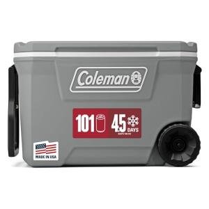 Coleman Classic Series Insulated Portable Rolling Cooler with Wheels, Leak-Resistant Outdoor Hard Cooler Keeps Ice up to 5 Days, 62-Quart
