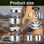 JJUNW 14Pcs Stainless Steel Camping Cookware Set, Lightweight Compact Camping Pots Pans Set with Cups Plates Forks Knives Spoons for Backpacking Camping-Cooking Hiking and Picnic