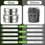 JJUNW 14Pcs Stainless Steel Camping Cookware Set, Lightweight Compact Camping Pots Pans Set with Cups Plates Forks Knives Spoons for Backpacking Camping-Cooking Hiking and Picnic