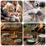 JJUNW 14Pcs Stainless Steel Camping Cookware Set, Lightweight Compact Camping Pots Pans Set with Cups Plates Forks Knives Spoons for Backpacking Camping-Cooking Hiking and Picnic