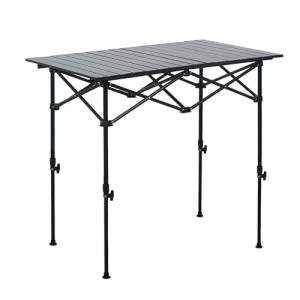 LOFTEY Folding Camping Table, Adjustable Height Aluminum Camp Table with Roll Up Top, Lightweight with Carry Bag, Portable for Camping, Backyard BBQ, Tailgating, 37.4" L x 21.7" W x 32" H, Black