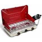 GasOne Portable Camping Stove – Double Propane Stove with Auto Twist Turn Ignition – 22,000 BTU Camping Cooktop with 2 Burners and Wind Guard – Ideal for Tailgating, Fishing, Travel, Red