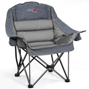 RELAX FIELD Oversized Camping Chair, Portable Folding Padded Camp Chairs with Side Pocket, Cup Holder, Heavy Duty Support 500LBS Outdoor Lounge Chair for Adults, Fishing, Sports, Trip, Grey