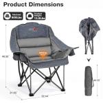 RELAX FIELD Oversized Camping Chair, Portable Folding Padded Camp Chairs with Side Pocket, Cup Holder, Heavy Duty Support 500LBS Outdoor Lounge Chair for Adults, Fishing, Sports, Trip, Grey