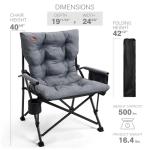 EVER ADVANCED Padded Oversized Folding Camping Chair for Adults, Heavy Duty Lawn Chair with Side Pockets, Portable Collapsible Quad Chair for Outside, Support Up to 500lbs, Grey