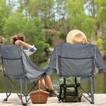 RELAX FIELD Oversized Camping Chair, Portable Folding Padded Camp Chairs with Side Pocket, Cup Holder, Heavy Duty Support 500LBS Outdoor Lounge Chair for Adults, Fishing, Sports, Trip, Grey