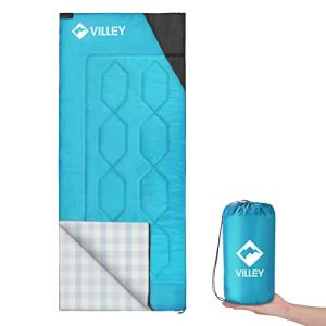 VILLEY Camping Sleeping Bag, Lightweight Backpacking Sleeping Bag with Carrying Bag for Adults & Kids, Outdoor Camping Hiking Equipment for 3 Season Warm & Cool Weather - Summer, Spring, Fall (Blue)