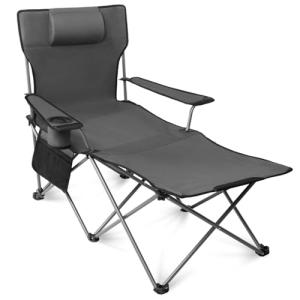 apollo walker Camping Chairs for Adults - 6 Legged Reclining Chair with Foot Rest, Adjustable 90° - 135° Beach Lounge Chair Outdoor, Folding Chairs for Outside with Detachable Pillow & Carry Bag Grey