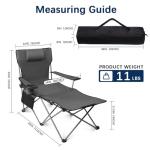 apollo walker Camping Chairs for Adults - 6 Legged Reclining Chair with Foot Rest, Adjustable 90° - 135° Beach Lounge Chair Outdoor, Folding Chairs for Outside with Detachable Pillow & Carry Bag Grey