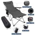 apollo walker Camping Chairs for Adults - 6 Legged Reclining Chair with Foot Rest, Adjustable 90° - 135° Beach Lounge Chair Outdoor, Folding Chairs for Outside with Detachable Pillow & Carry Bag Grey