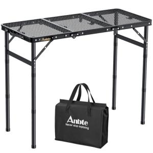 Anbte Folding Grill Table, Aluminum Camping Table Adjustable Height Max 27.5" Picnic Table Outdoor Table, Lightweight, Portable Handle for Travel Cooking BBQ Picnic, 35" x 16", Black