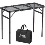 Anbte Folding Grill Table, Aluminum Camping Table Adjustable Height Max 27.5" Picnic Table Outdoor Table, Lightweight, Portable Handle for Travel Cooking BBQ Picnic, 35" x 16", Black