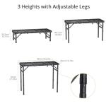 Anbte Folding Grill Table, Aluminum Camping Table Adjustable Height Max 27.5" Picnic Table Outdoor Table, Lightweight, Portable Handle for Travel Cooking BBQ Picnic, 35" x 16", Black