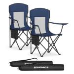 SONGMICS Breathable Camping Chairs, Foldable Outdoor Chairs Set of 2, High Back, Adjustable Armrests, Drink Holder, Weight Capacity 330 lb, for Sports Garden Backyard, Harbor Blue UGCB028Q01