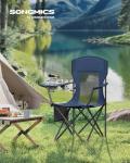 SONGMICS Breathable Camping Chairs, Foldable Outdoor Chairs Set of 2, High Back, Adjustable Armrests, Drink Holder, Weight Capacity 330 lb, for Sports Garden Backyard, Harbor Blue UGCB028Q01